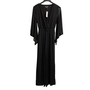 G by Giuliana Jump Suit Womens XXS Black Mesh Knit Wide‎ Leg Flare Sleeve Event